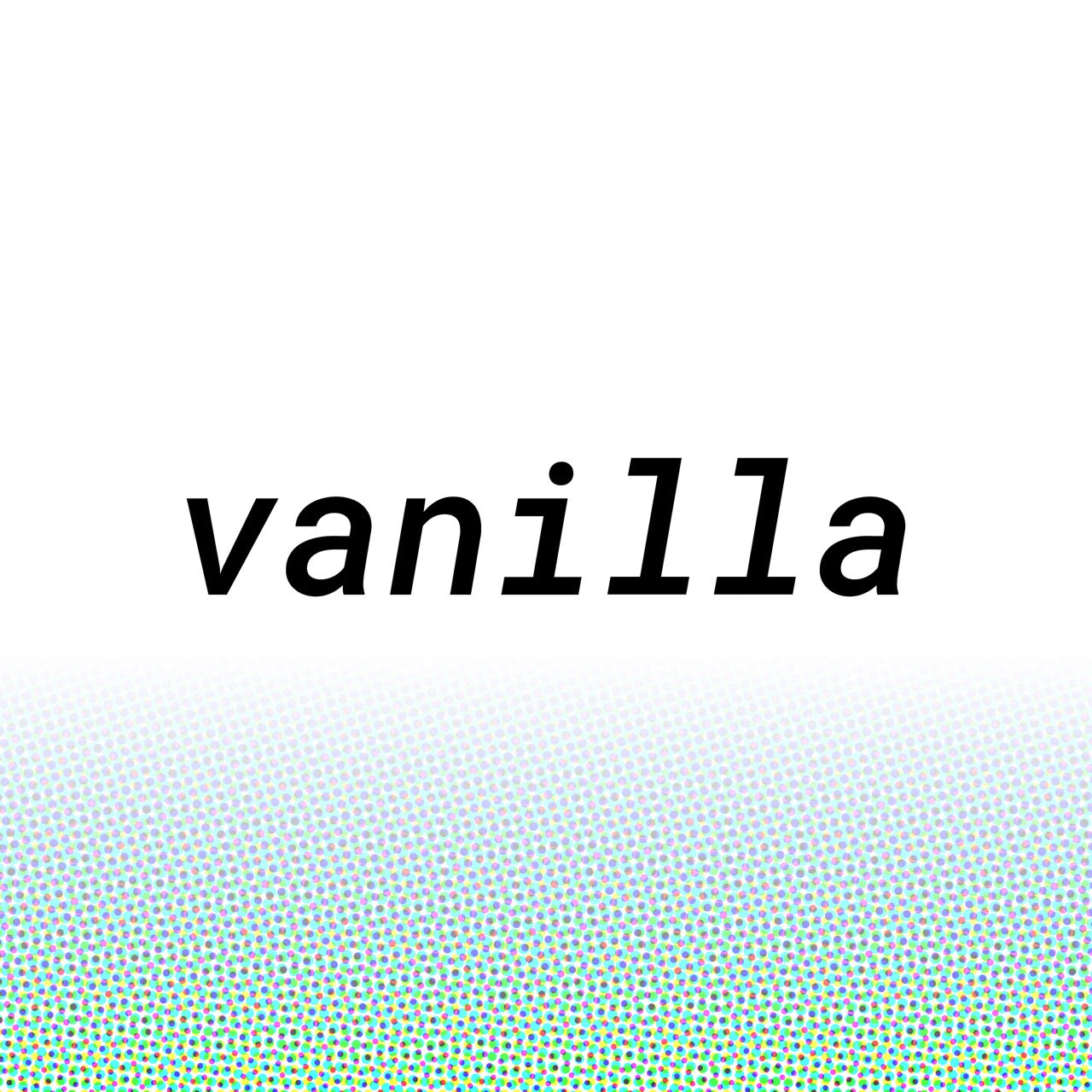 Text 'vanilla' in black italic font above a colorful dotted pattern background, related to leather collars and cuffs glossary