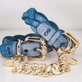 luxury blue leather bdsm cowboy core handcuffs with gold hardware