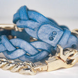 luxury blue leather bdsm cowboy core collar bracelets in studio