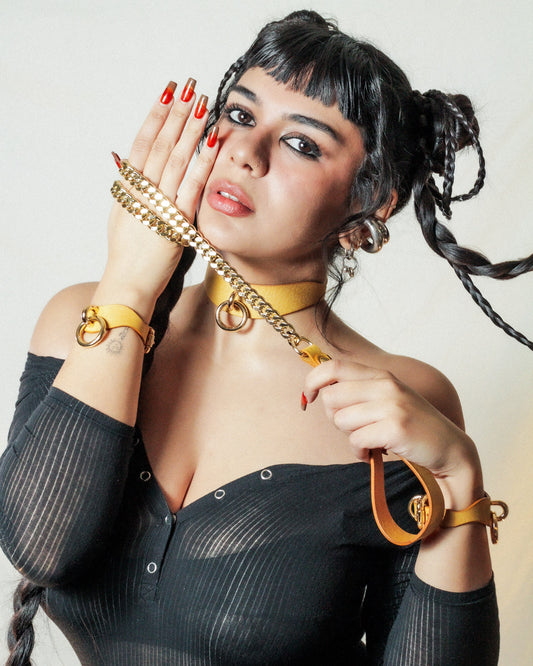 Orbit Day Collar + Cuffs + Leash Set in Golden Hour