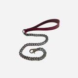 Bordeaux leather leash with metal chain and clip, complementing leather collars and cuffs collection