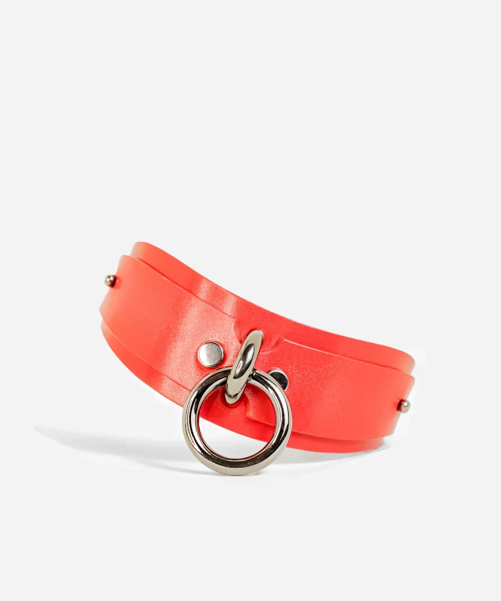 custom red bdsm collar with dark charcoal hardware