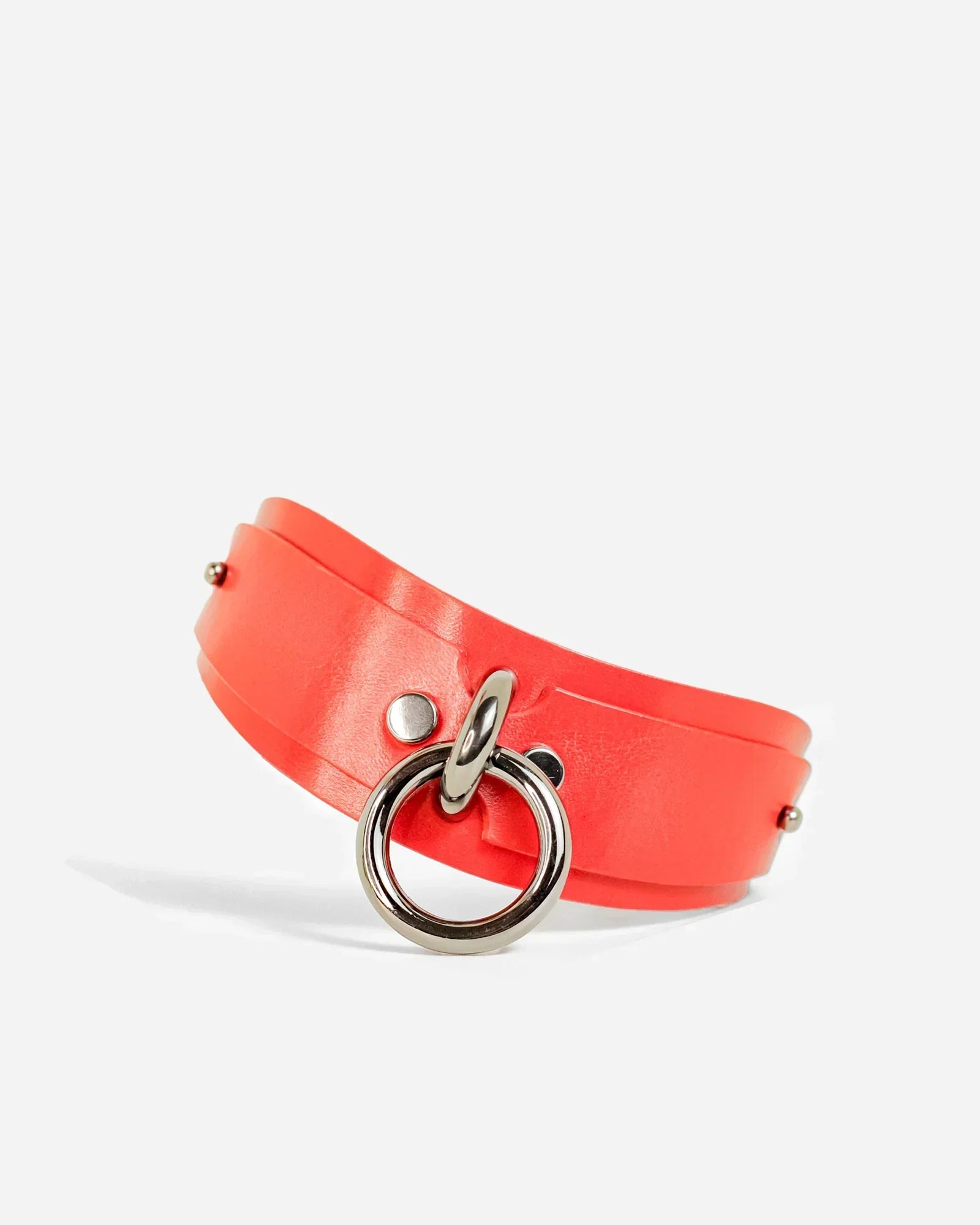 custom red bdsm collar with dark charcoal hardware