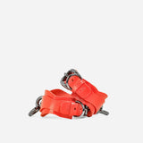 custom red cuffs with black hardware