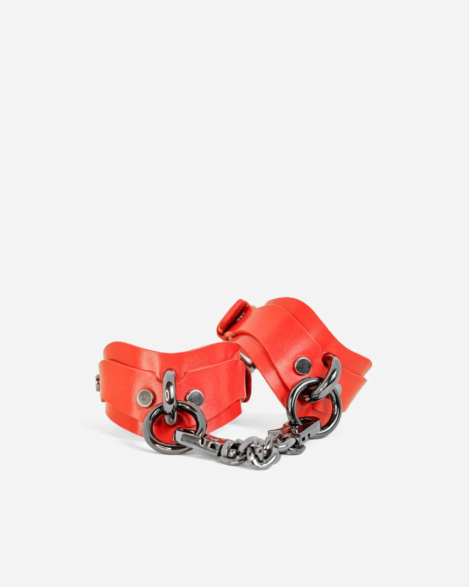 Leather BDSM Cuffs Lunar Red Hot (Red) with Charcoal Hardware