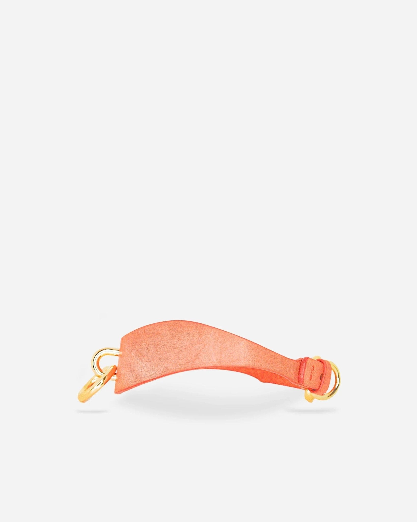 Custom orange leather day collar with gold hardware, a leather wrist cuffs accessory