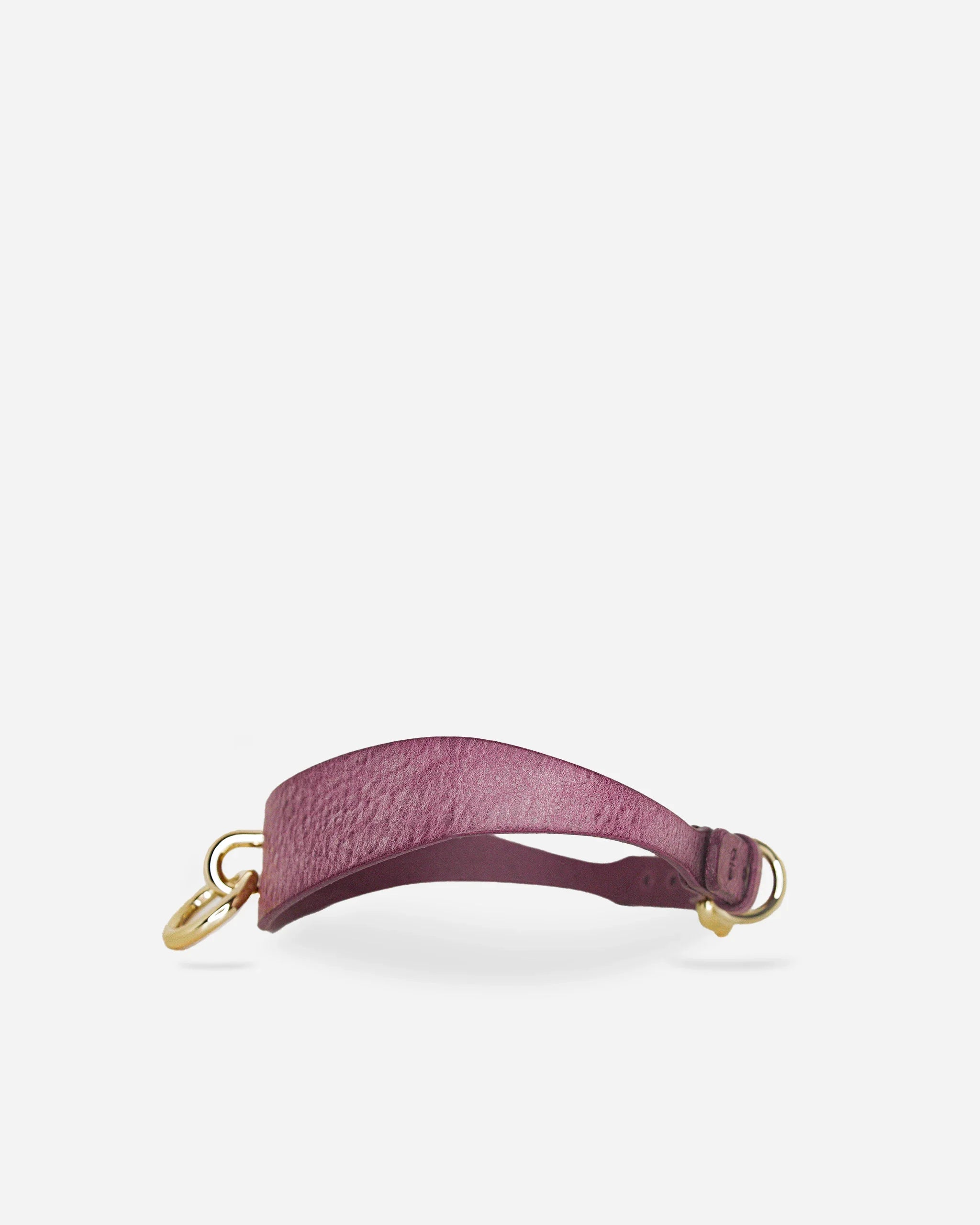 Purple full-grain Italian leather day collar with gold hardware, minimalist design on white background